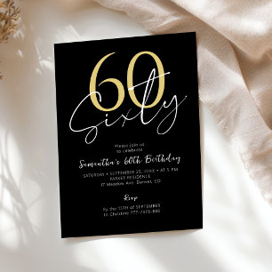 Convite Festa de 60 anos dourado preto moderno sessenta