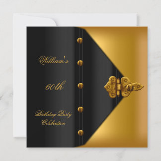 Convite Festa de 60 Anos Elegante Dourado Preto para Homen