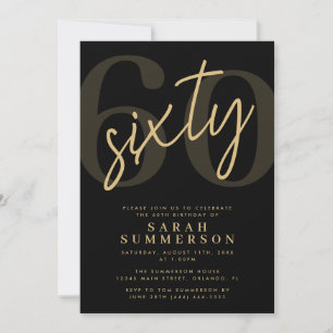 Convite Festa de 60 Anos Modern Script Sixty Black Gold