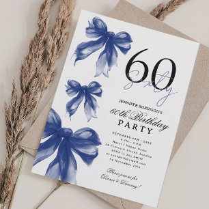 Convite Festa de 60 anos Navy Watercolor Coquette Bow