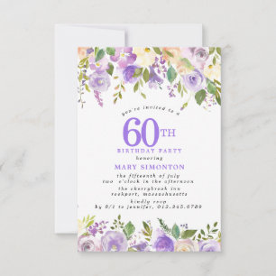Convite Festa de 60 anos PETITE Floral de Rosa Roxa