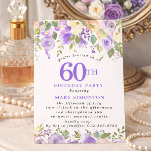 Convite Festa de 60 anos PETITE Floral de Rosa Roxa
