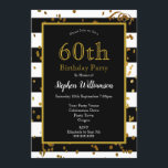 Convite Festa de 60 Anos Preto e Branco | Brilho Dourado<br><div class="desc">Festa de 60 Anos | Preto e Branco com Design de Brilho Dourado. Este é um modelo pronto para você adicionar os detalhes da sua festa.</div>
