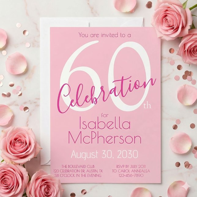 Convite Festa de 60 anos rosa claro de celebração de 60 an (Criador carregado)