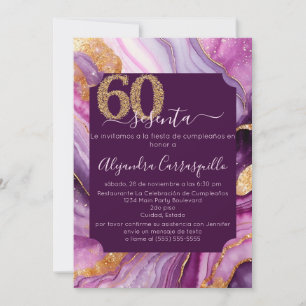 Convite Festa de 60 Anos Rosa Moderno em Ágata Espanhola
