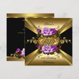 Convite Festa de 60 Anos Rosas Roxo Dourado Preto