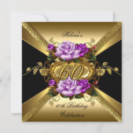 Convite Festa de 60 Anos Rosas Roxo Dourado Preto