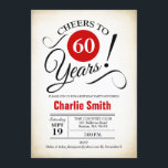 Convite Festa de 60 Anos - Vermelho Preto Branco<br><div class="desc">Convite de Festa de 60 Anos em Vermelho Branco Preto com fundo cremoso retrô. Saúde aos 60 anos! Pode ser personalizado para qualquer ano.
Por favor, envie-me uma mensagem se precisar de mais personalização.</div>
