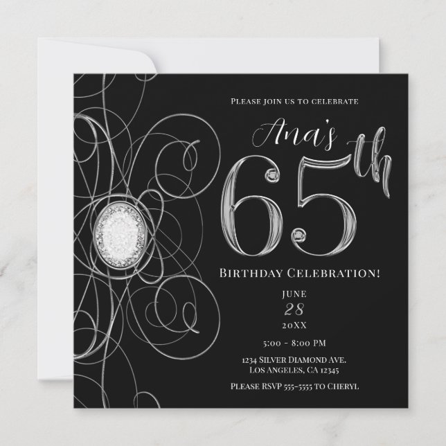 Convite Festa de 65 anos Black & Silver Diamond 65 (Frente)