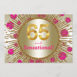 Convite Festa de 65 anos da Mulher Rosa Fúcsia Dourado