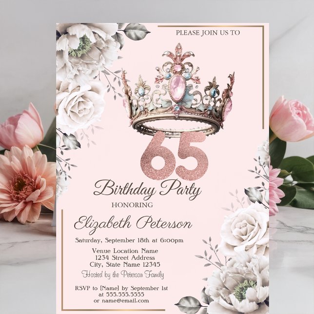 Convite Festa de 65 Anos da Princesa Coroa Floral (Criador carregado)