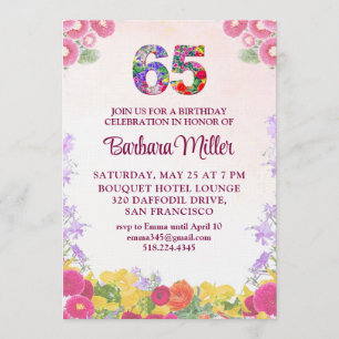 Convite Festa de 65 Anos - Floral Blush Bloom 65