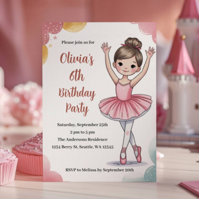 Convite Festa de 6 Anos da Bailarina com Crianças Fofas (Criador carregado)