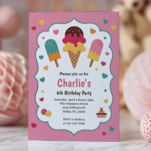 Convite Festa de 6 Anos de Cute Girls Ice Cream