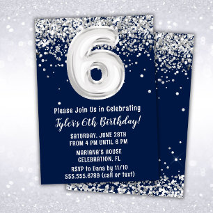 Convite Festa de 6 anos Navy Blue Silver