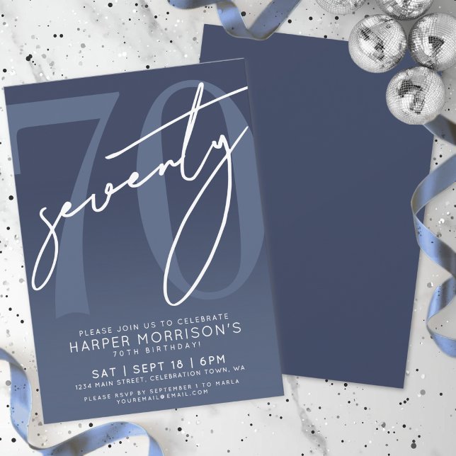 Convite Festa de 70 Anos Azul Marinho (Navy Blue 70th Birthday Party Invitation )