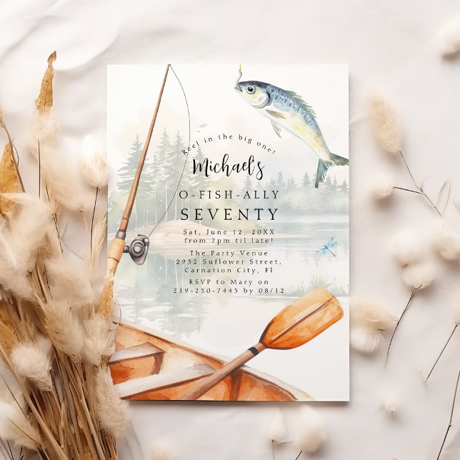 Convite Festa de 70 Anos com Tema de Pesca O-Fish-Ally (Criador carregado)