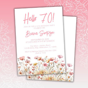Convite Festa de 70 anos com tema floral rosa