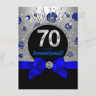 Convite Festa de 70 Anos da Mulher Azul Royal e Prata