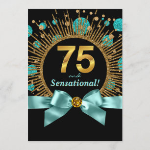 Convite Festa de 70 anos da Mulher Azul Teal e Dourado