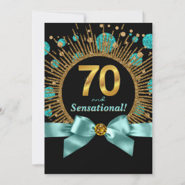 Convite Festa de 70 anos da Mulher Azul Teal e Dourado