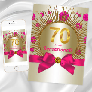 Convite Festa de 70 anos da Mulher em Fuchsia e Dourado