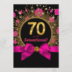 Convite Festa de 70 anos da Mulher em Fuchsia e Dourado