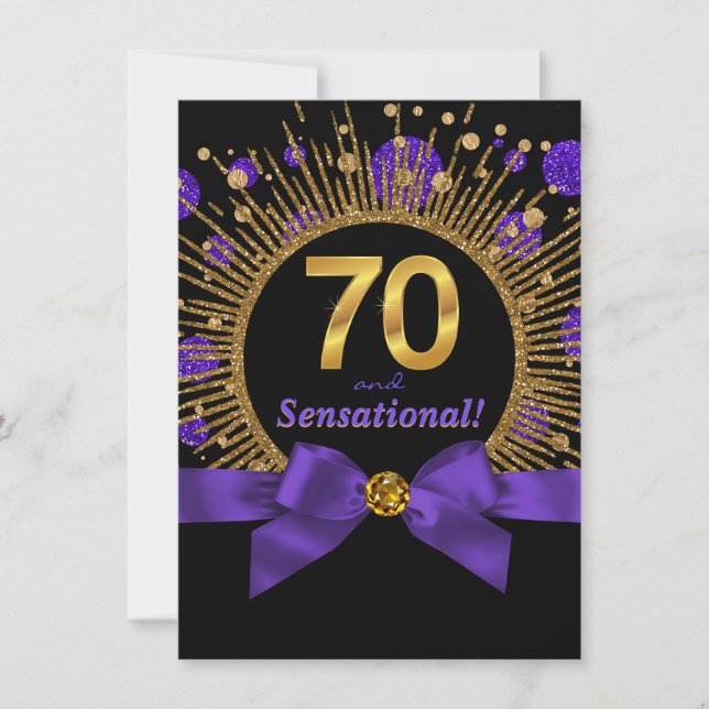 Convite Festa de 70 anos da Mulher Roxo e Dourado (Frente)