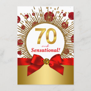 Convite Festa de 70 anos da Mulher Vermelho e Dourado