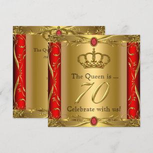 Convite Festa de 70 anos da Rainha ou Rei Regal Vermelho D