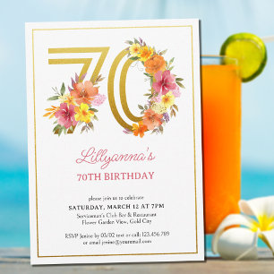 Convite Festa de 70 Anos de Idade Floral Bonito Número 70
