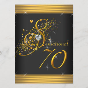 Convite Festa de 70 Anos Elegante em Preto e Dourado