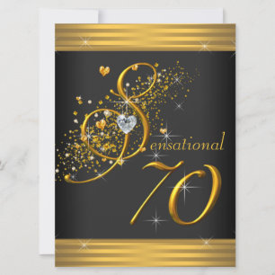 Convite Festa de 70 anos elegante preta e dourada