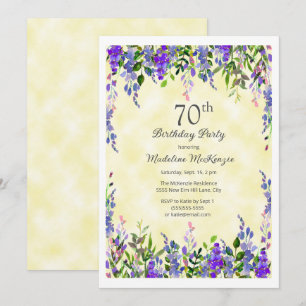 Convite Festa de 70 anos Lavanda Floral Amarela
