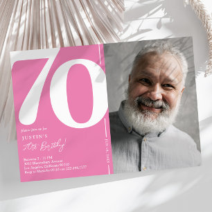 Convite Festa de 70 Anos Linda Foto Cor-de-Rosa