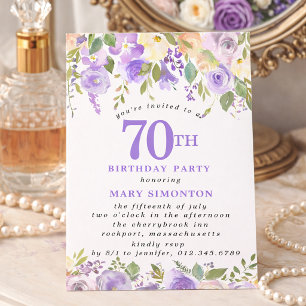 Convite Festa de 70 anos PETITE Floral de Rosa Roxa