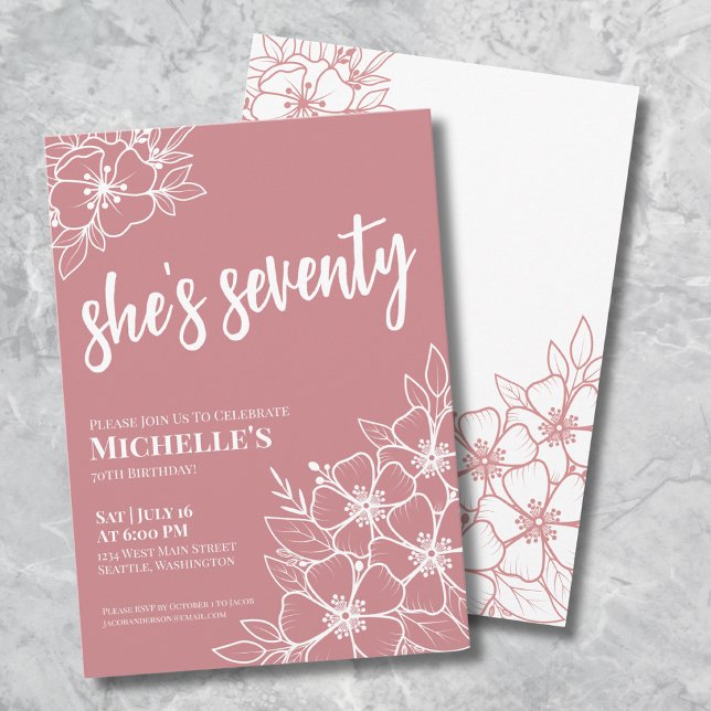 Convite Festa de 70 Anos Rose Gold (Seventy Rose Pink 70th Birthday Party Invitation)