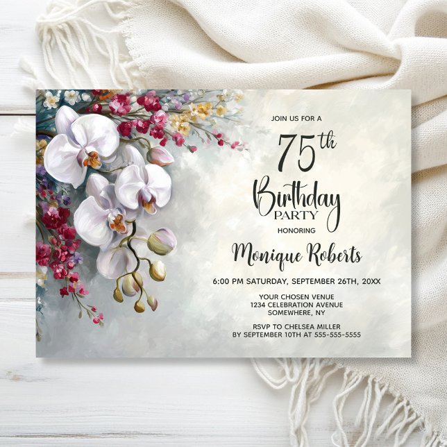 Convite Festa de 75 Anos da Orquídea Branca Floral (Criador carregado)