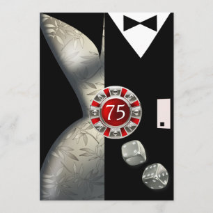 Convite Festa de 75 Anos do Casal Art Déco   preto vermelh