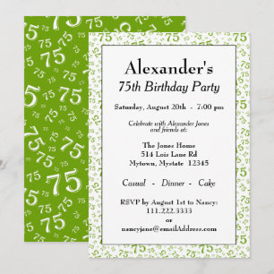 Convite Festa de 75 Anos Padrão de Número Verde e Branco