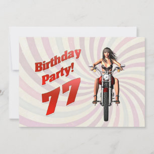 Convite festa de 77º aniversário com uma garota numa moto