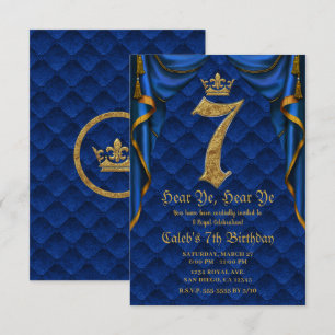 Convite Festa de 7 Anos 7º Aniversário Coroa Azul Royal Do