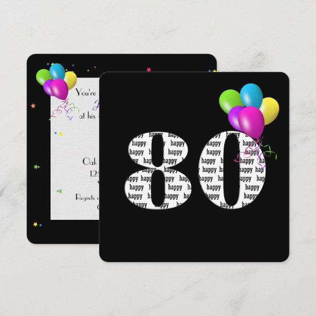 Convite Festa de 80 anos com buquê de balões (Frente/Verso)