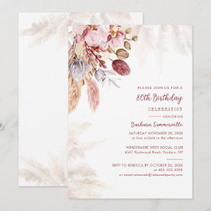 Convite Festa de 80 Anos com Grama das Pampas em Terracota