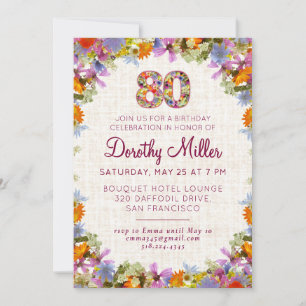 Convite Festa de 80 Anos – Design Elegante de Flores em Li