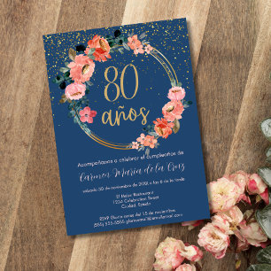 Convite Festa de 80 Anos Elegante e Chique com Flores Espa