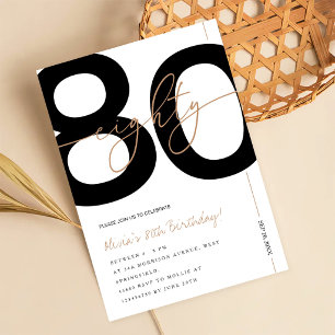 Convite Festa de 80 Anos Moderna Minimalista em Branco e D