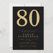 Festa de 80 Anos Moderno Preto e Dourado