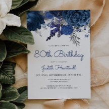 Festa de 80 Anos Navy Azul Floral Prata