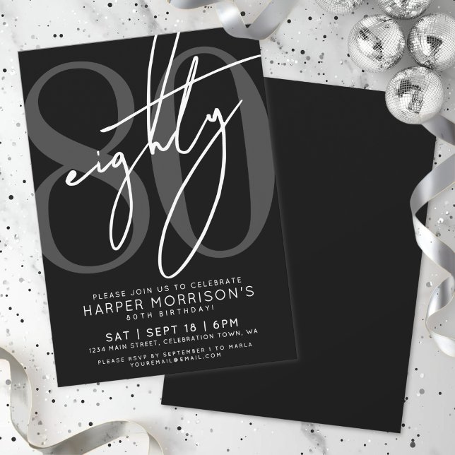Convite Festa de 80 Anos Preta (Black 80th Birthday Party Invitation)